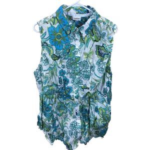 Avenue‎ Blouse Womens Size 18/20 Floral Sleeveless Button Up Shirt Crinkle Tunic